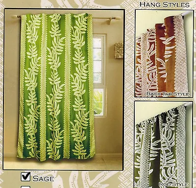 Hawaiian Tropical 1 Panel Window Treatment Curtain Drape Floral Sage Green Lawai • $28.95