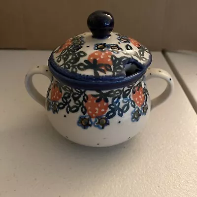 Unikat Polish Pottery Sugar Bowl With Lid  M.R. 458 • $28.99