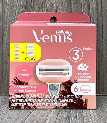 Gillette Venus MIAMI SUNSET Razor Blades 3 Blades 6 Cartridges W VITAMIN E (NEW) • $14.95