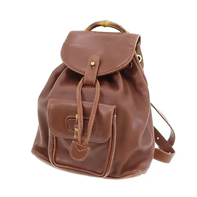 GUCCI Bamboo Used Backpack Handbag Brown Leather Vintage #CF44 S • $189