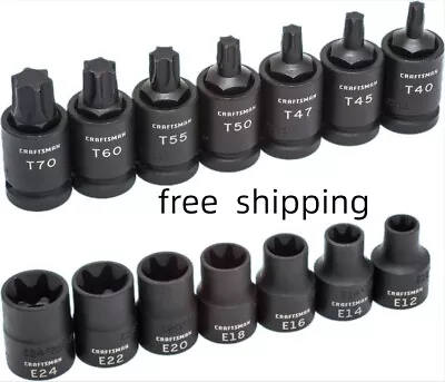 Craftsman 14 Piece Impact E-Torx Bit Socket Set 1/2  Drive 7 T40-T70 E12-E24 • $82.56