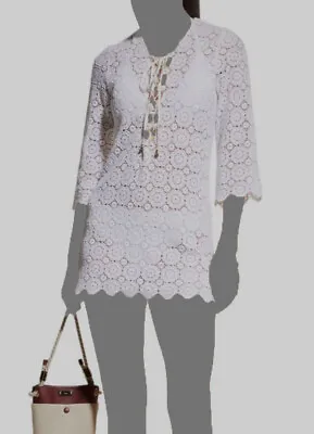 $374 Miguelina Women's White Mariah Lace Cover-Up Sun Dress Size S • $119.98
