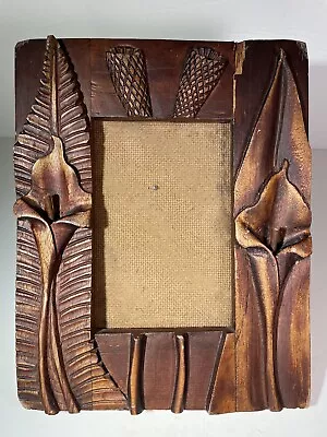 VTG Tramp Folk Art Hand Carved Thick Handmade Wood Floral Picture Frame AS IS • $3