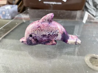 Pink/Purple Marbled Dolphin Stone Carved Figurine 4 Inches Long New! • $9.99
