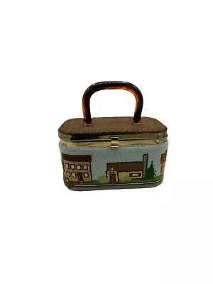 Vintage Julius Resnick JR Florida Needlepoint Houses Box Purse Lucite Handle • $39.99