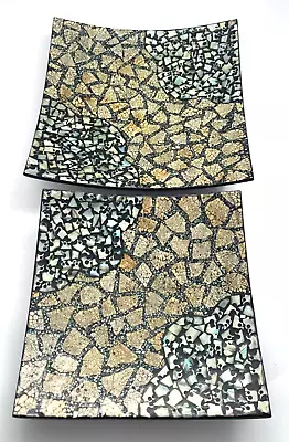 Lacquer Platters Inlaid Mother Of Pearl Mosaic Set Of 2 • $35