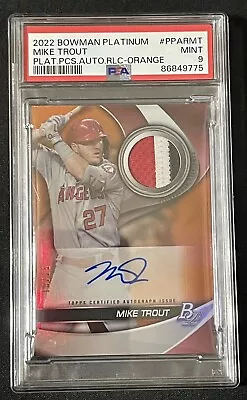 2022 Bowman Platinum Pieces Orange Auto #MT Mike Trout 3 Color  18/25 PSA 9 • $599.99