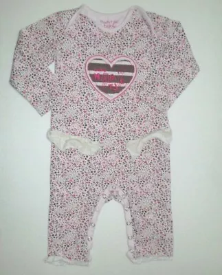 Girls Naartjie Baby Pink & Brown Floral Heart Longall Outfit Size 12-18 Months • $7.19