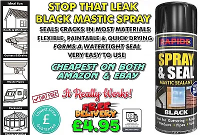 £4.95 • Buy Stop That Leak Black Spray Mastic Guttering Roof Sealer Piping Fill & Stop Leaks