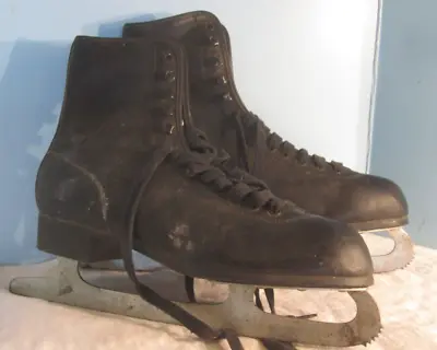 Vintage MENS BLACK FIGURE Ice Skates  Steel Canada SIZE 11 • $36