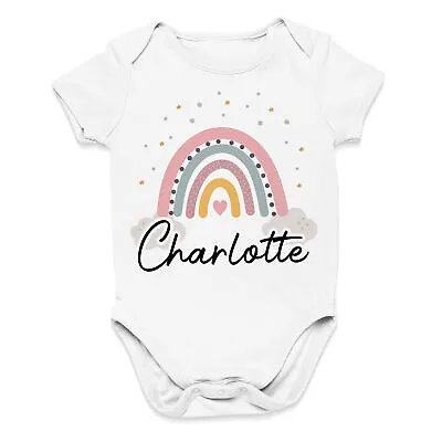 Personalised Pastel Rainbow Babygrow Gift New Baby Custom Name • £9.99