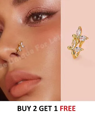 £3.49 • Buy Slide On Butterfly Fake Nose Ring Diamante Nose Hoop Small Cuff Stud Crawler
