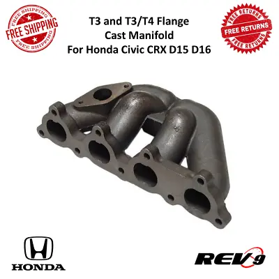 REV9 T3 & T3/T4 Flange Cast Iron Turbo Manifold For Honda Civic CRX D15 D16 SOHC • $123