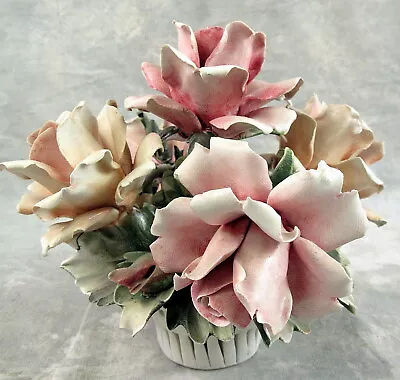 Visconti Mollica Capodimonte Porcelain Porcelain Basket W/pink Roses 6   • $45