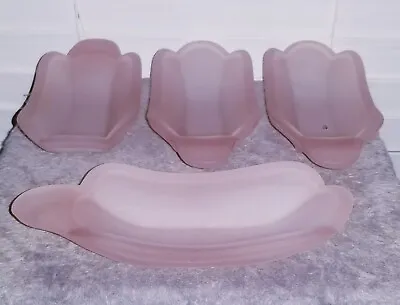 Vtg. Set Of 4 Frosted Pink Indiana Glass Banana Split/Hot Dog Dishes VERY UNIQUE • $22.50