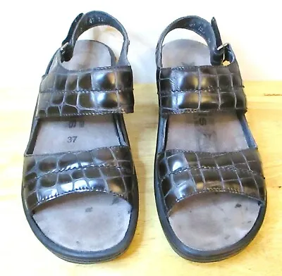 Mephisto Air Relax Mobils Black Croc Embossed Leather Sandals Size 37--US 7 • $52.99