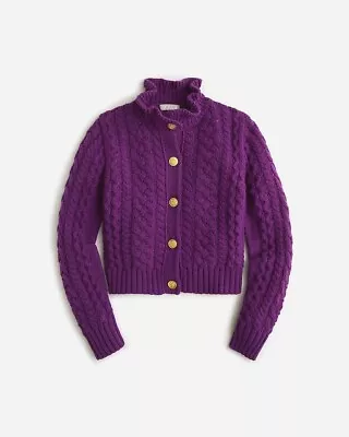 NWT$128 J.Crew Cable-knit Ruffle Neck Cardigan Purple M Medium • $78