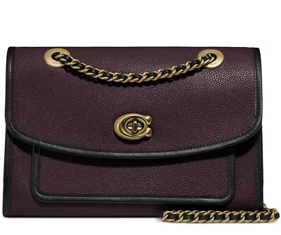 NEW COACH 75575 Polished Leather Shoulder Bag Oxblood Gold Piped Trim Handbag • $239.99