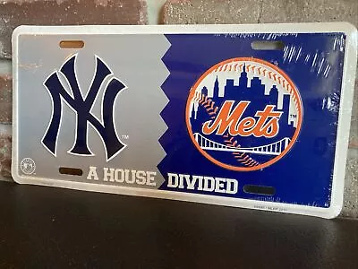 New York Yankees V New York Mets HOUSE DIVIDED Embossed MLB License Plate 6 X 12 • $29.95