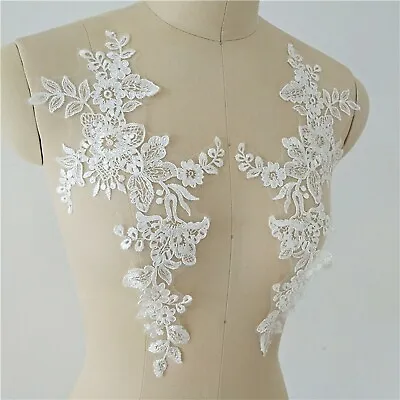 Costume Craft Lace Applique Floral Embroidery Evening Dress Wedding Motif 1 Pair • £2.99