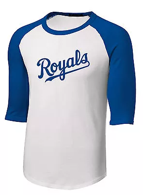 NEW Kansas City Royals Baseball T-Shirt Royal Blue White 3/4 Sleeve Mens Shirt • $18.99
