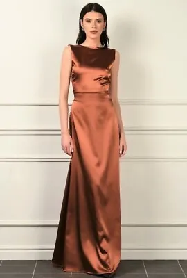 Brown Satin Maxi Dress Silky Satin Vintage Dress Ladie Evening Prom Party Gown • $226.59