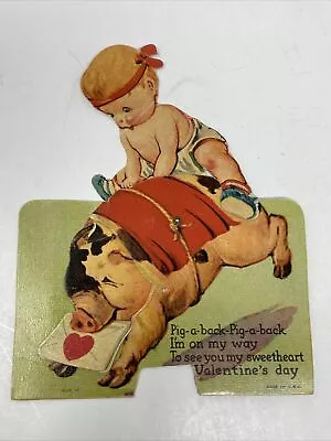 Vintage Mechanical Valentine Baby Riding Pig A Back Made In USA Hog • $17.49