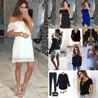 $10.20 • Buy Women Off-shoulder Bridesmaid Wedding Party Cocktail Lace Maxi Short Sexy Dress