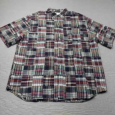 NEW Krazy Kat Shirt Mens 2XL Madras Patchwork Button Down Short Sleeve Casual • $35