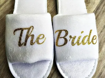 £5.99 • Buy White Wedding Open Toe Slippers -Personalised Real Glitter Print Novelty Bridal 