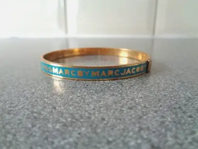 Marc By Marc Jacobs Blue Logo-Print Goldtone Enamel Bangle Bracelet • £20