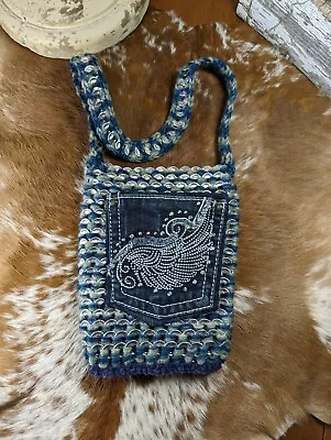 Bottle Pull Cap Shoulder Bag Purse Hand Made Crochet Denim Pocket Miss Me • $25