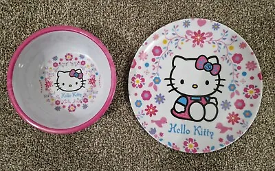 Sanrio Hello Kitty - Pink Children's Plate And Bowl Set - 2012 Melamine Plastic • £9.99