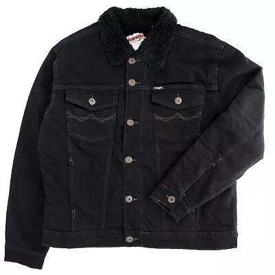 Wrangler Workwear Men's Denim Jacket Black Sherpa Interior 4-Pocket Blue Coat • $49.99