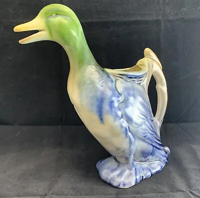 Majolica Duck Ceramic Absinthe Pitcher 9” Tall Blue Green Unmarked Pottery • $22.49