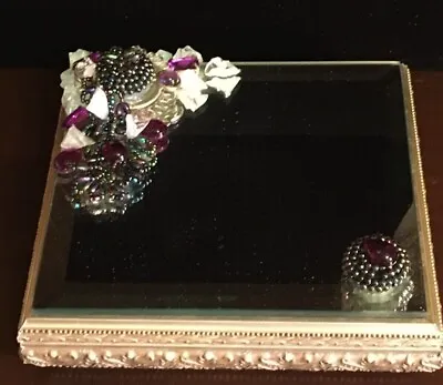 Vintage T'LARO Decorated Beveled 6 1/2  Mirrored Display  (Mirror) NOS  - B • $29.96
