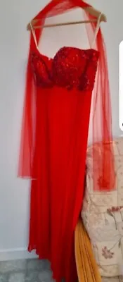 Red Prom / Evening Dress Size 10/12 Worn Once & Dry Cleaned Corset Back Diamanté • £109