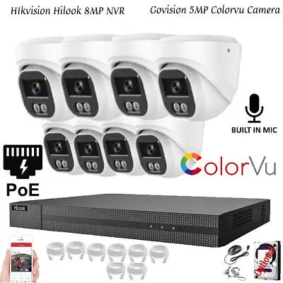 8mp Hikvision Cctv 8mp 4k Nvr 5mp Colorvu Ip Poe Outdoor Audio Camera System Kit • £262.99