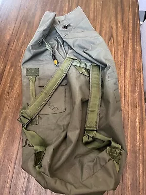 Vintage US Army  Green Nylon Military Duffel  Duffle Bag Stenciled Backpack 1514 • $28.49