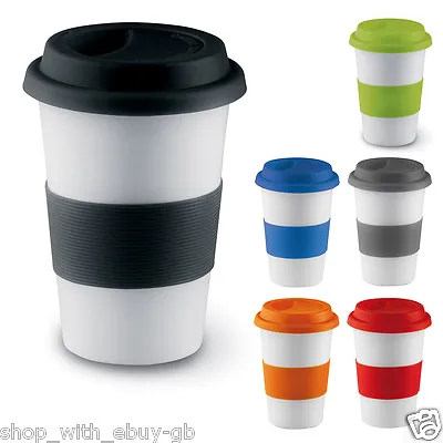 £16.99 • Buy Ceramic Travel Mug Coffee Tea Cup Takeaway With Silicone Band And Lid 400ml 