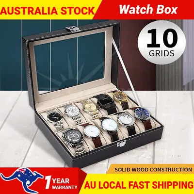 10 Grids Watch Box Carbon Fiber Storage Case Jewelry Display Organizer Gift AU • $18.99