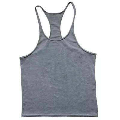 Men Plain Gym Muscle Workout Fitness Tank Top Y Back Bodybuilding Stringer Vest • £7.76