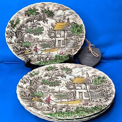 Myott THE HUNTER * 4 X STEAK PLATES / PLATTERS * Vintage Landscape China GC • £14.95