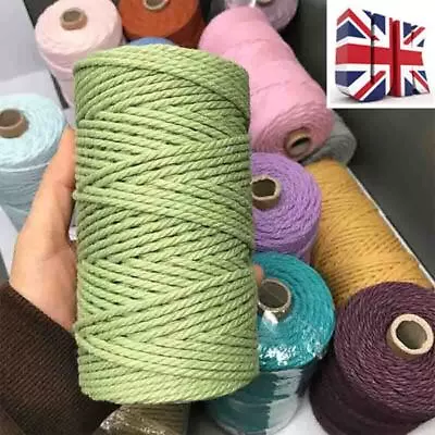 2mm 100M Natural Cotton String Twisted Cord Craft Macrame Artisan Ropes Weaving • £5.99