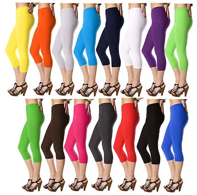 Women Ladies Cropped 3/4 Capri Length Leggings Summer Plus Size UK 8-26 • £5.29