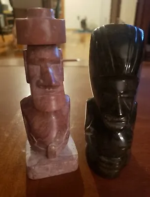 Hand Carved Mayan Aztec Tiki Totem 4” & 4.5   Stone Figures Statues Obsidian  • $22