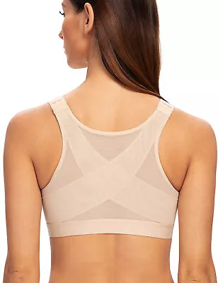 MELENECA Women's Front Closure Wirefree Post Surgery Back Support Posture Bra • $21.59