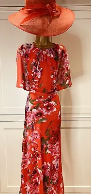 Karen Millen UK 14 Red Mix Hydrangea Georgette Midi Dress • £120