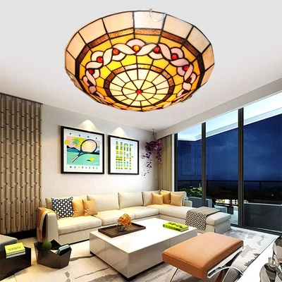 $71.99 • Buy 12“ Vintage Stain Glass Chandelier Flush Mount Ceiling Light Living Room Lamps