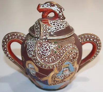 Vintage Hand Painted Gold Trim Chinese Dragon Double Handle Sugar Bowl Spice Pot • $19.99